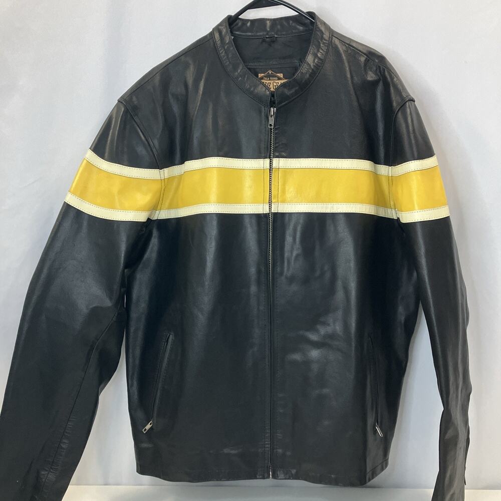 Guide Gear Leather Jacket Coat Men's Size 2XL Black Yellow Stripe